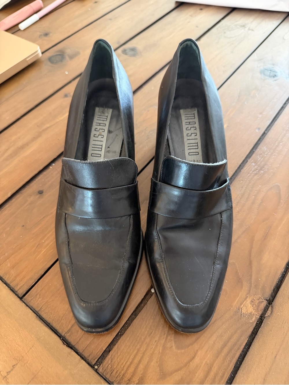 Massimo Black Leather Slip-On Loafers for Men